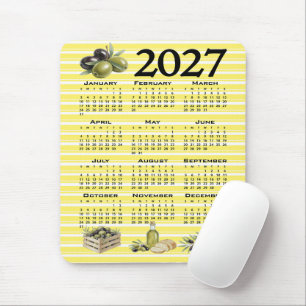 Tapis De Souris Calendrier 2027, Olives Méditerranéennes Rayures J