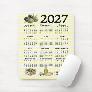 Tapis De Souris Calendrier 2027, Olives Méditerranéennes Rayures J