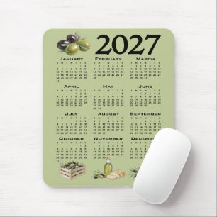 Tapis De Souris Calendrier 2027, Olives Méditerranéennes, Vertes