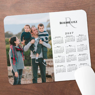 Tapis De Souris Calendrier 2027 Photo personnalisée Monogramme Nom