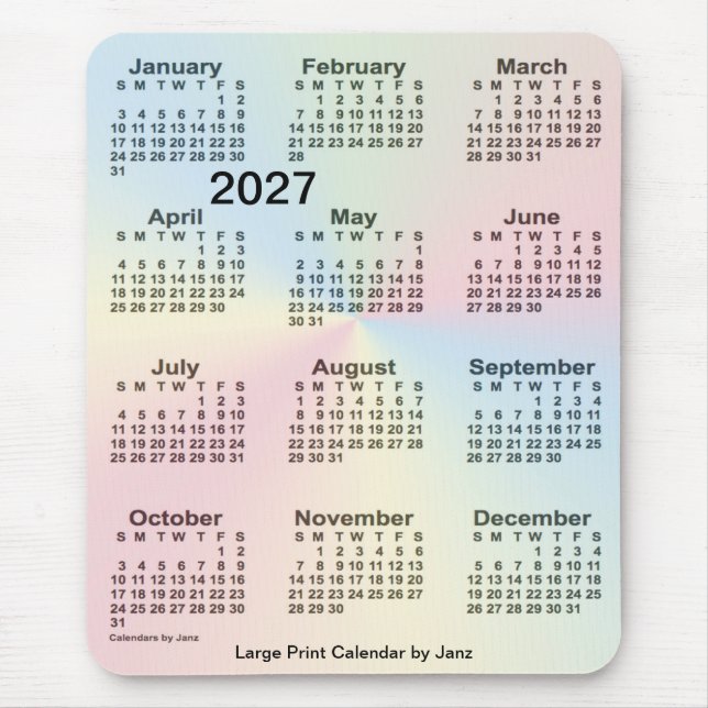 Tapis De Souris Calendrier 2027 Rainbow Cloud - gros caractères pa (Devant)