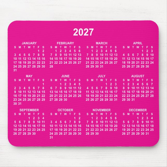 Tapis De Souris Calendrier 2027 Rose Chaud et Blanc (Devant)