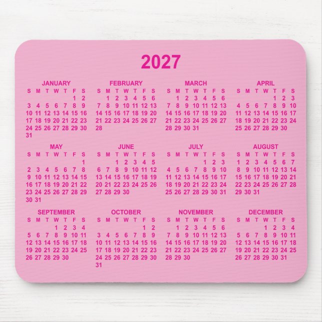 Tapis De Souris Calendrier 2027 Rose Clair et Chaud (Devant)