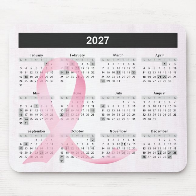 Tapis De Souris Calendrier 2027 Ruban Rose (Devant)