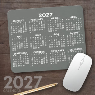Tapis De Souris Calendrier 2027 - simple gris et blanc moderne