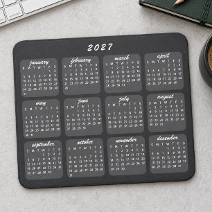 Tapis De Souris Calendrier 2027 Simple Minimaliste Noir sur Gris
