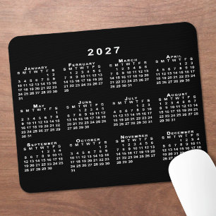 Tapis De Souris Calendrier 2027 Simple Noir et Blanc