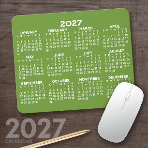Tapis De Souris Calendrier 2027 - simple vert et blanc moderne