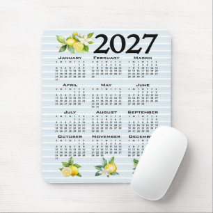 Tapis De Souris Calendrier 2027 Style Italien Citrons Rayures Bleu