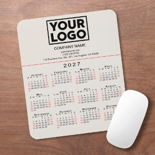 Tapis De Souris Calendrier 2027 Texte Logo Entreprise Beige