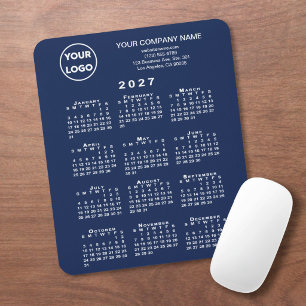 Tapis De Souris Calendrier 2027 Texte Logo Entreprise Bleu Marine