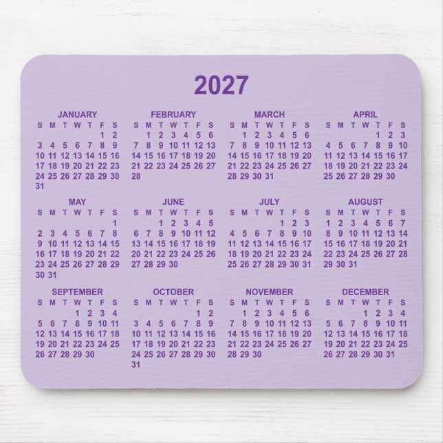 Tapis De Souris Calendrier 2027 Violet Royal et Clair (Devant)