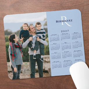 Tapis De Souris Calendrier 2027 Votre Photo Monogramme Nom Bleu Cl