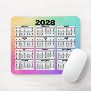 Tapis De Souris Calendrier 2028 arc-en-ciel abstrait sur 12 mois