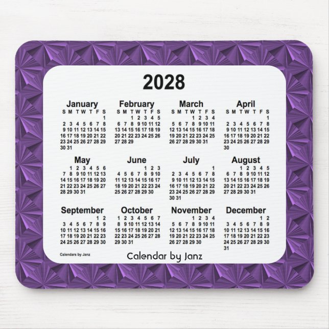 Tapis De Souris Calendrier 2028 des diamants pourpres par Janz Mou (Devant)