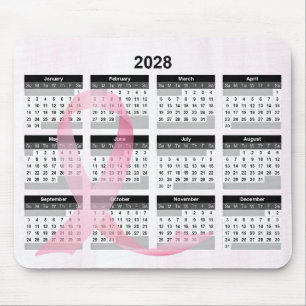 Tapis De Souris Calendrier 2028 Ruban Rose