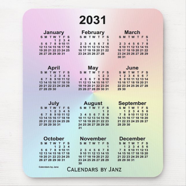 Tapis De Souris Calendrier 2031 Rainbow Cloud par Janz Mouse Pad (Devant)