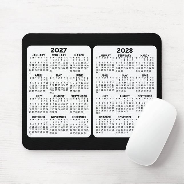 Tapis De Souris Calendrier 2 ans - vue annuelle 2027 2028  (Avec souris)