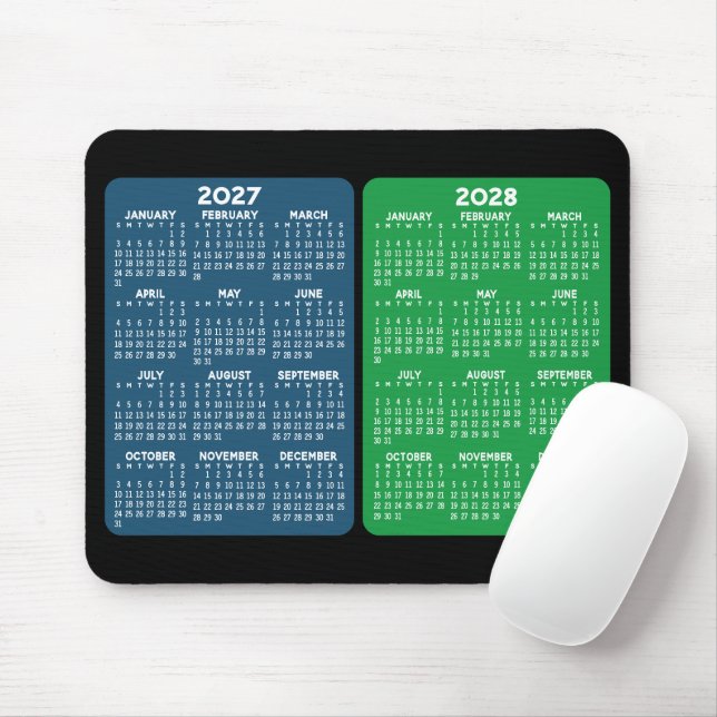 Tapis De Souris Calendrier 2 ans - vue annuelle vert bleu 2027 202 (Avec souris)