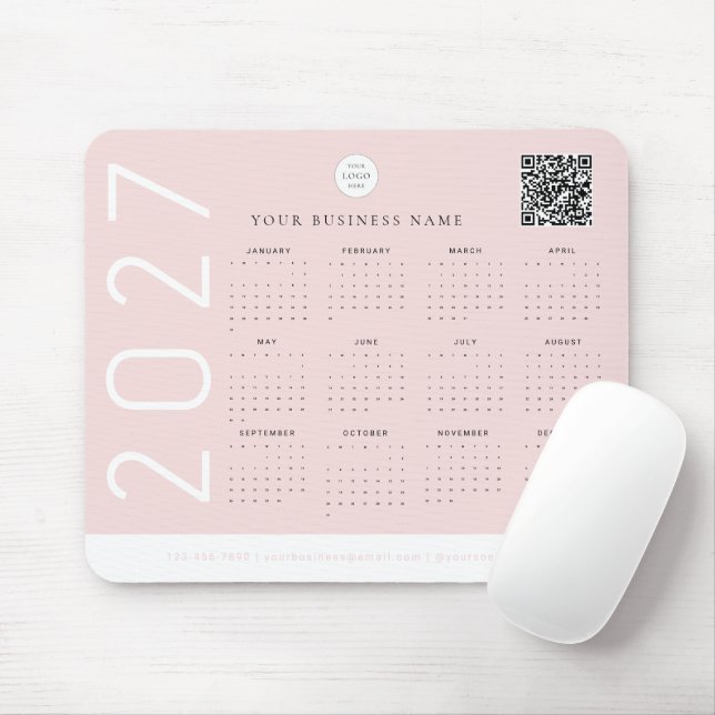 Tapis De Souris Calendrier affaires Logo Rose Fardé 2027 (Avec souris)