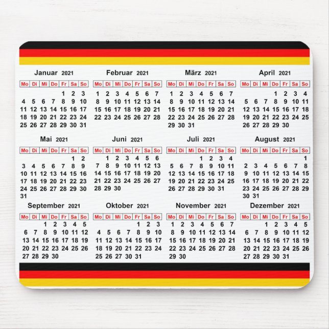 Tapis De Souris Calendrier allemand 2021 (Devant)