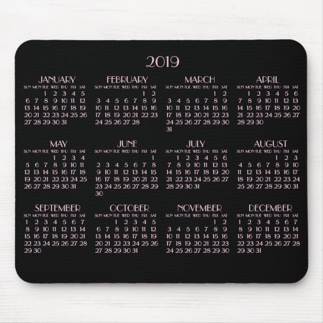 Tapis De Souris Calendrier annuel 2019 de l'Art déco noir Mousepad (Devant)