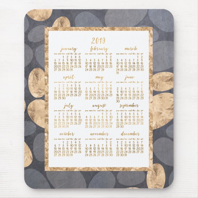 Tapis De Souris Calendrier annuel 2019 Mouse Gold Foil Dark Grey (Devant)