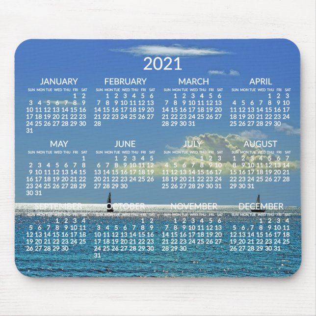 Tapis De Souris Calendrier annuel 2021 Plage de Mousepads Photo (Devant)