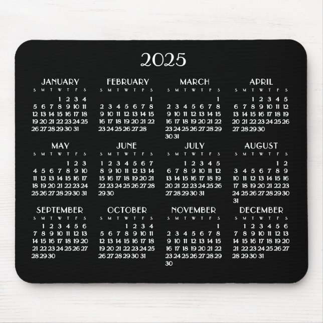Tapis De Souris Calendrier annuel 2025 Art déco blanc (Devant)