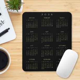 Tapis De Souris Calendrier annuel 2026 Or Noir pour la maison et l