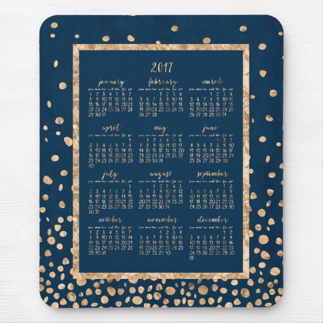 Tapis De Souris Calendrier Annuel Bleu 2017 Mouse Pads Gold Confet (Devant)
