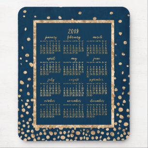 Tapis De Souris Calendrier Annuel Bleu 2019 Mouse Pads Gold Confet