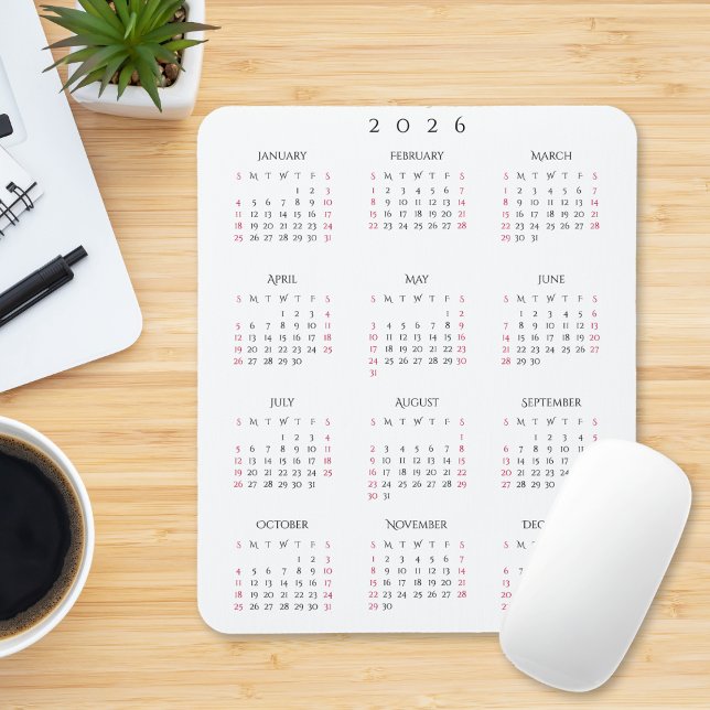 Tapis De Souris Calendrier annuel élégant pour le bureau à domicil (2026 Full Year Yearly Calendar Elegant Home Office Mouse Pad)