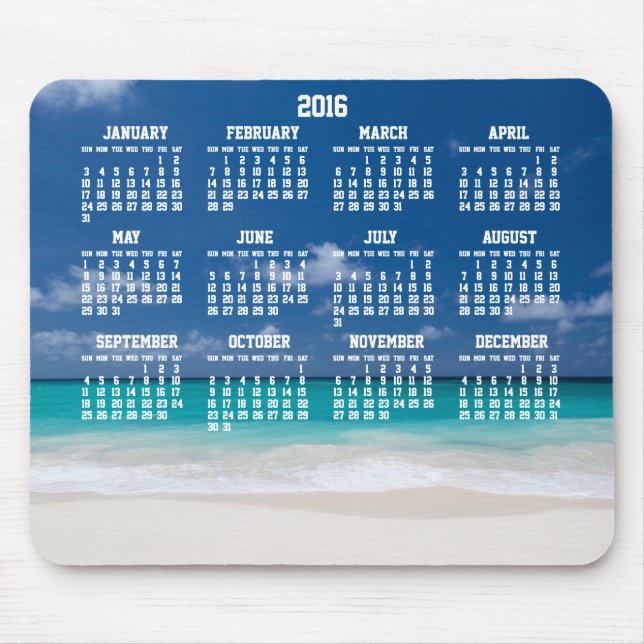 Tapis De Souris Calendrier annuel personnalisé 2016 Mouse Pad Beac (Devant)