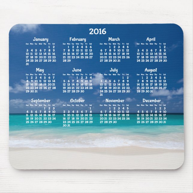 Tapis De Souris Calendrier annuel personnalisé 2016 Mouse Pad Beac (Devant)
