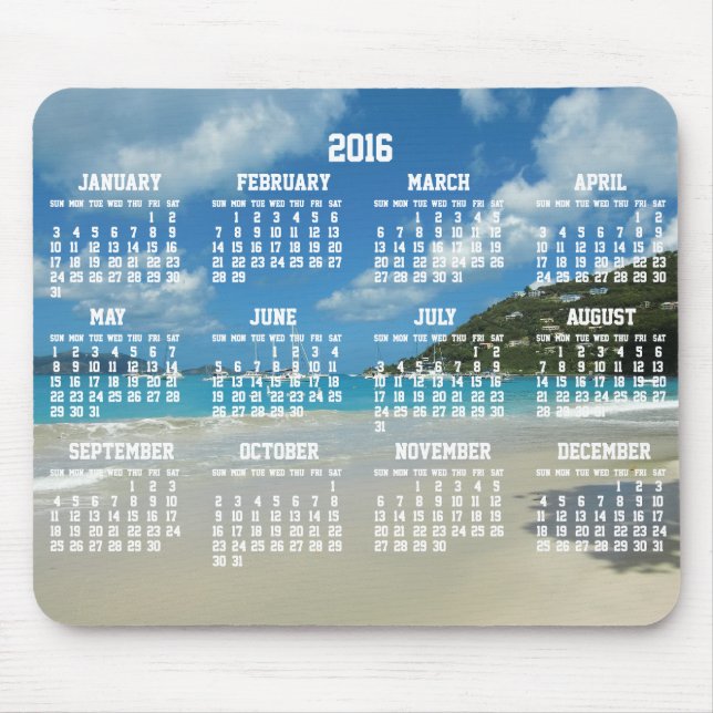 Tapis De Souris Calendrier Annuel Plage 2016 Pads Souris (Devant)
