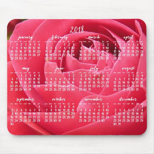 Tapis De Souris Calendrier Annuel rose 2018 Pads Souris (Devant)