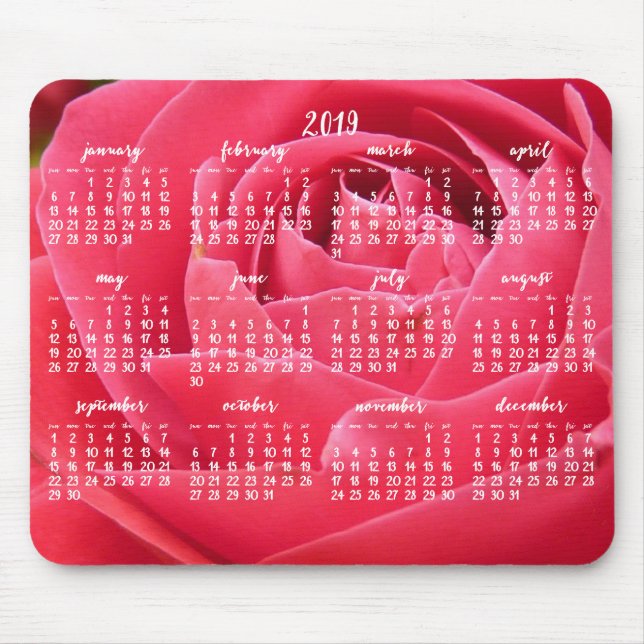 Tapis De Souris Calendrier Annuel rose 2019 Pads Souris (Devant)