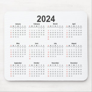 Tapis De Souris Calendrier Arrière - plan blanc simple 2024
