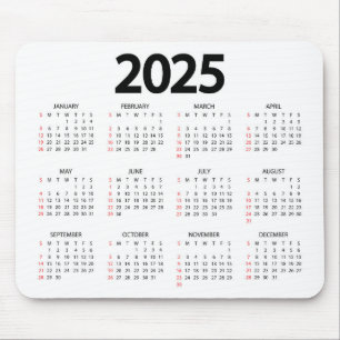 Tapis De Souris Calendrier Arrière - plan blanc Super Simple 2025
