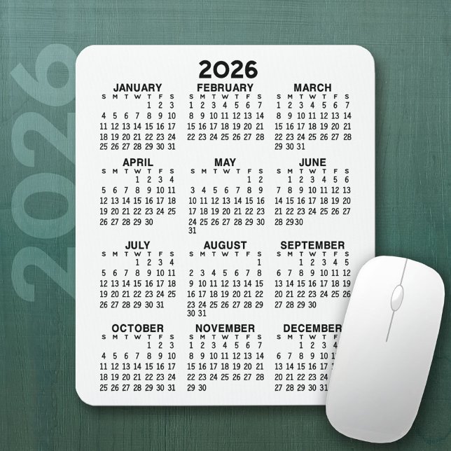 Tapis De Souris Calendrier - arrière - plan blanc - Vertical (2026 Calendar Mousepad)