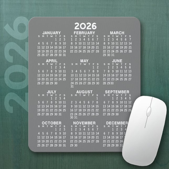 Tapis De Souris Calendrier - arrière - plan gris - Vertical (2026 Calendar Mousepad)