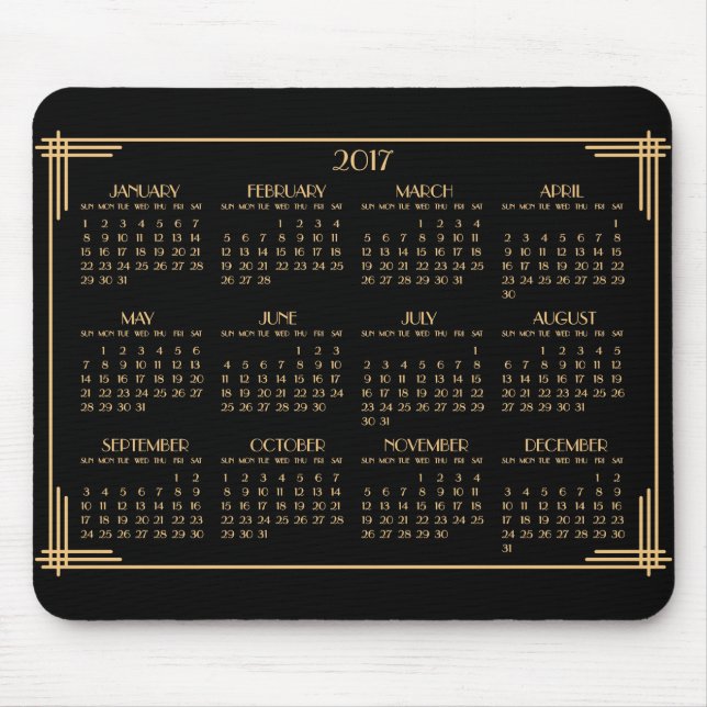 Tapis De Souris Calendrier Art déco Black Gold 2017 Pad souris (Devant)