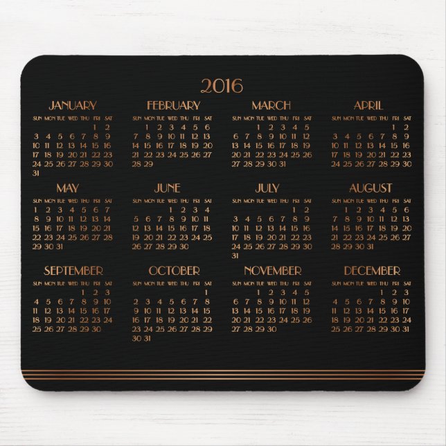 Tapis De Souris Calendrier Art Déco Noir Bronze 2016 Pad Souris (Devant)