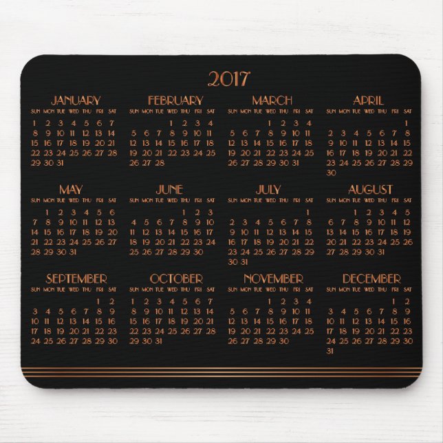 Tapis De Souris Calendrier Art Déco Noir Bronze 2017 Pad Souris (Devant)