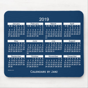 Tapis De Souris Calendrier audacieux bleu de boîte de 2019 polices