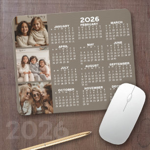 Tapis De Souris Calendrier avec 3 photo Collage - taupe