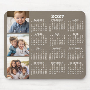 Tapis De Souris Calendrier avec 3 photo Collage - taupe