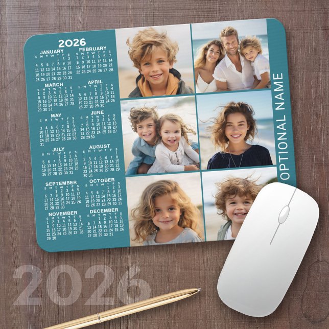 Tapis De Souris Calendrier avec 6 photo Collage (2026 Calendar)