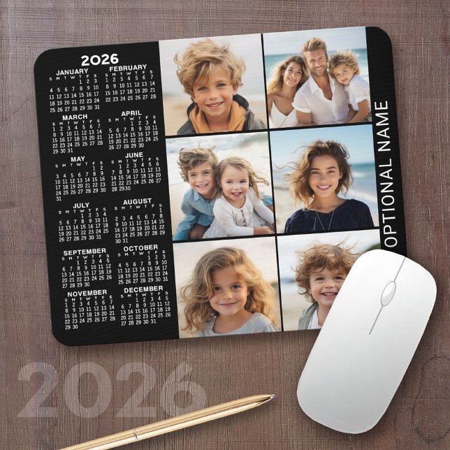 Tapis De Souris Calendrier avec 6 photo Collage (2026 Calendar with a Photo Collage on a Mousepad)